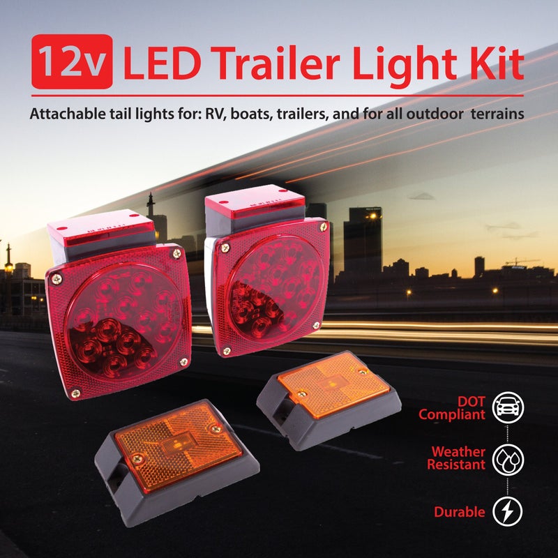 Wellmax 12V LED Trailer Lights Kit, Submersible and Waterproof, Attachable Tail Lights for RV, Marine, Boat, Trailer, Camper - Image 2